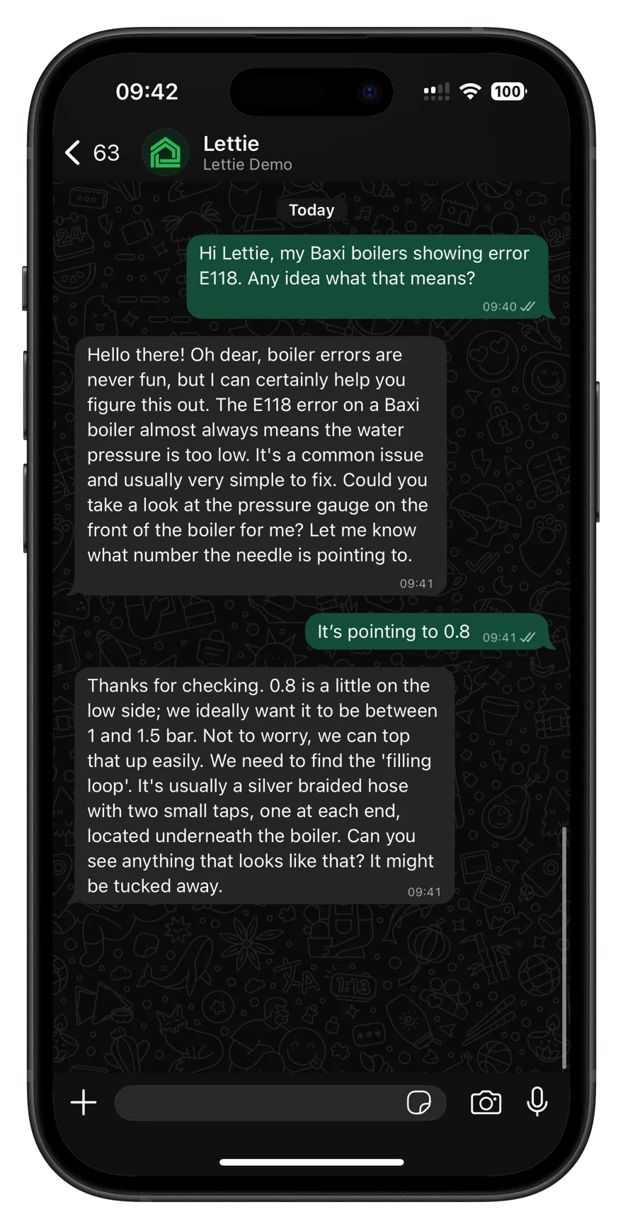 Lettie WhatsApp conversation on iPhone